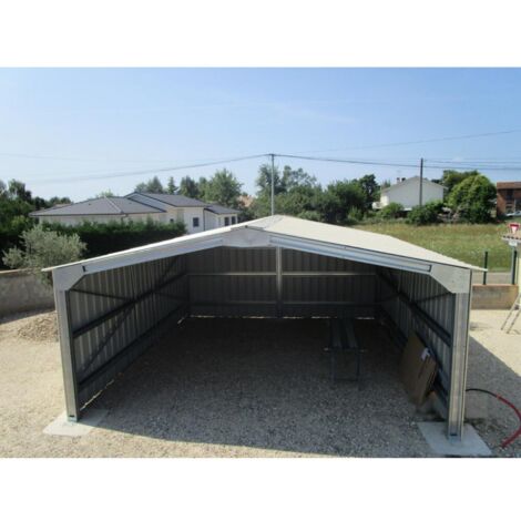 4M – Bâtiment métallique double pente 36m² – Dimensions 6m x 6m – Acier galvanisé renforcé – Bac acier laqué 63/100ème