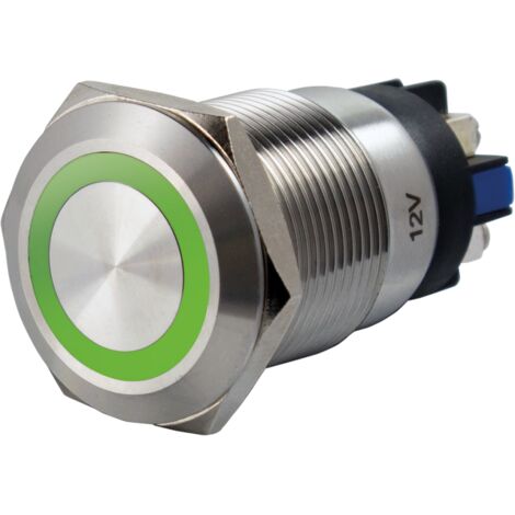Bouton poussoir acier inox d 19 mm Halo vert 12V AC/DC Contact NO+NC (V) (1/5)