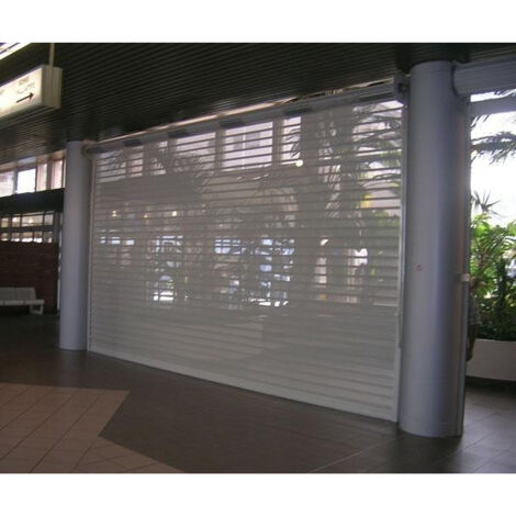 Rideau métallique microperforé motorisé L3.9m x H2.94m – Lame galvanisée 7.5/10 mm – Moteur central avec débrayage à câble – Sécurité et ventilation optimales - 9mxH2