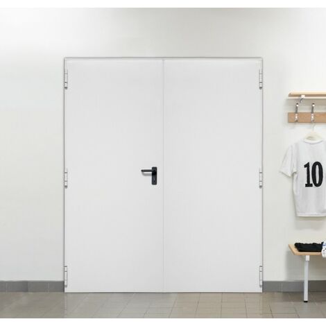 Porte Métallique Industrielle Coupe Feu 1H Droite Poussant Double 2 Vantaux L(800+800) X H2050 RAL 9010