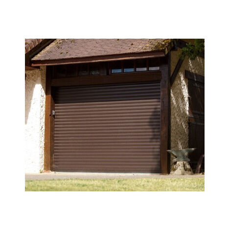 4M – Porte de garage enroulable aluminium L2900 x H2000 mm – Chêne foncé – Lames de 77 mm – 2 télécommandes et palpeur radio inclus - L2900xH2000