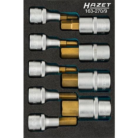 Hazet Schraubendreher-Steckschlüsseleinsatz-Satz - Vierkant hohl 12,5 mm (1/2 Zoll) - Innen-Sechskant Profil - Anzahl Werkzeuge: 9 - 163-270/9
