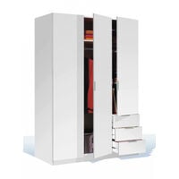 Dmora Armoire à trois portes et trois tiroirs avec étagères et tringle à vêtements blanche, Dimensions 121 x 180 x 52 cm