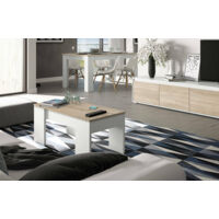 Dmora Table à café Oceanside, Table basse avec plateau relevable, Table basse pour le salon, cm 100x50h45/56, Blanc et Chêne, avec emballage renforcé