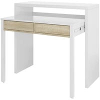 Dmora Bureau console extensible avec deux tiroirs, couleur chêne et blanc, Dimensions 98 x 87 x 36 cm (extensible jusqu'à 66 cm)