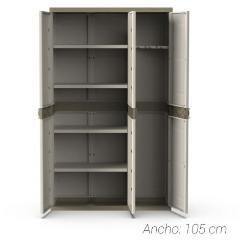ARMARIO ESCOBERO 3 PUERTAS 105X41X176 CM BEIGE