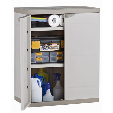 Armario Medio de Resina  2 Estantes Regulables  Almacenaje Bajo Terraza  Titanium Beige o Negro   70x44x88 cm (1/6)