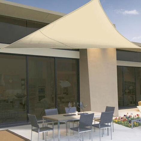 Nortene – Vela de sombreo triangular 5x5x5m beige – Poliéster impermeable – Protección UV 90% – Instalación rápida con cuerdas incluidas (1/4)