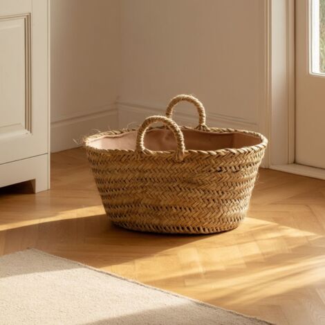 LEÑERO ESPARTO ASAS FORRO SICILIA 65X55X30 CM D&L