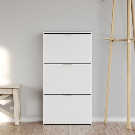 ARMARIO ZAPATERO 3 PUERTAS 113X60X22 CM BLANCO BRILLO