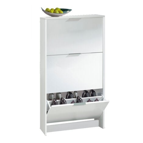 ARMARIO ZAPATERO 3 PUERTAS 113X60X22 CM BLANCO BRILLO