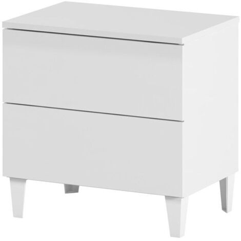 Mesita de noche blanca brillo 50x49x34 cm – 2 cajones – Diseño nórdico para dormitorio – Mueble de melamina – Usinestreet (1/10)