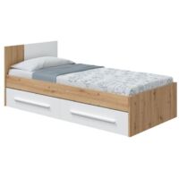 Cama cabezal dos cajones 77x196x97 cm blanco artik y roble nodi