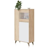 Mueble vitrina Kikua de 3 puertas en roble canadian y blanco artik 142x77x33 cm