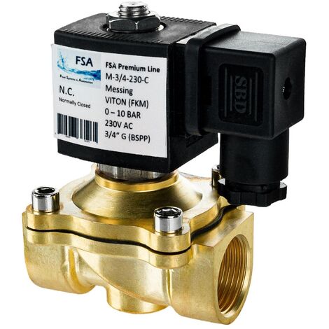 Électrovanne gaz en laiton 3/4 – 230V AC – Pression 0-10 bars – Normalement fermée NF – Durée de vie 500 000 cycles