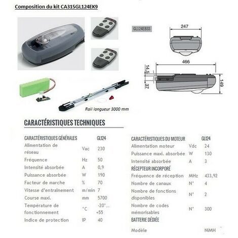 Kit motorisation porte de garage sectio,moteur 24V, encodeur,rail 3.5m Cardin