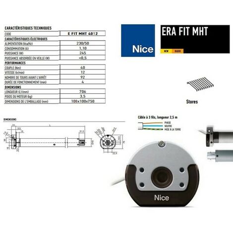 Moteur Era FIT MHT Ø45mm, radio 40Nm, fin course élect, manoeuvre de secour NICE