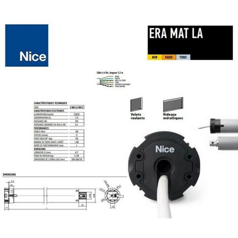 Moteur ERA MAT LA  Ø 58 mm, radio, fin course électronique, 100Nm, TTBus  NICE