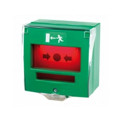Déclencheur manuel vert 2 contacts avec capot + buzzer et LED / déverrouillage d'issue de secours (1/2)