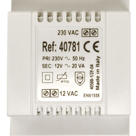 Aiphone – Alimentation pour tableau électrique 230 Vac / 12 Vac – Intensité 1,5 A – Fixation rail DIN 3 modules – 100086