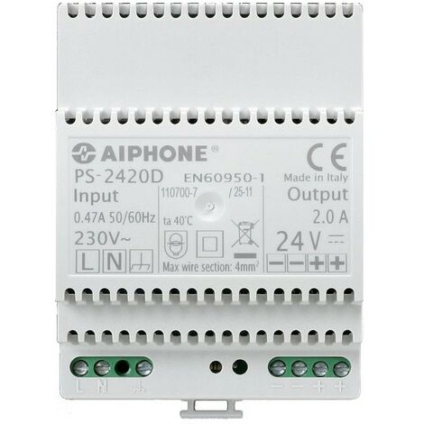 Aiphone – Alimentation secteur 230Vac / 24Vcc 2A – Fixation DIN et à vis – 69 x 93 x 66 mm pour installation flexible - VCC 2 A