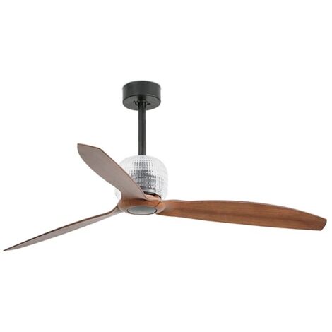 DECO FAN Ventilador de techo negro/madera con acccesorio de cristal