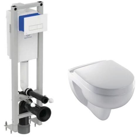 Ideal Standard – Pack complet wc suspendu – Bâti support autoportant ProSys – Plaque blanche – Cuvette compact Odeon Up – Dimensions 39,7 x 37,4 cm