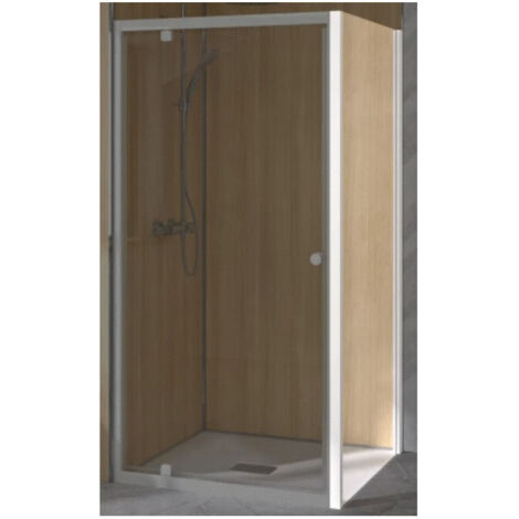 Kinedo – Paroi de douche fixe 80 cm avec verre transparent et profilé blanc – Montage en angle – Accès de face – PA1571BTN (1/2)