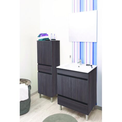[JAMAIS UTILISE] ONDEE ZEN - Meuble de salle de bain à poser LANCELO - 80cm - Gris foncé - Mélaminé - Livré monté