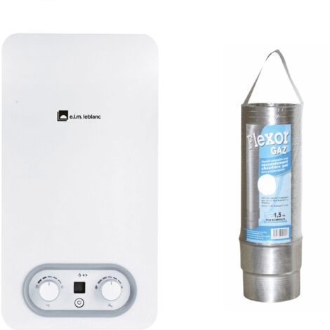 Pack Chauffe-eau gaz instantané, ELM LEBLANC, Ondea Hydropower, 10 l/min BUTANE PROPANE bas nox + gaine flexor cheminée