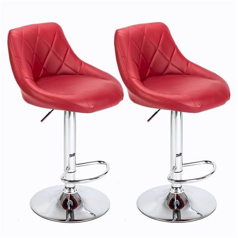 2 Bar Stools Breakfast, Red Leather Swivel Bar Stools With Backs