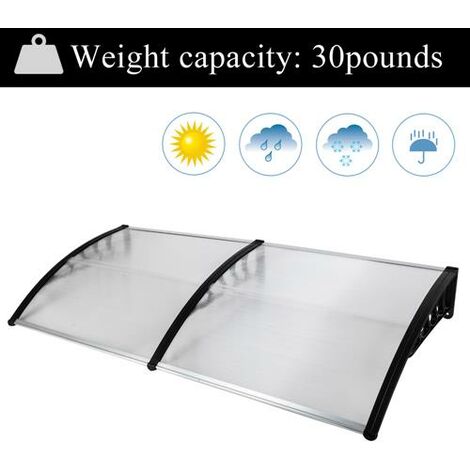 190*100cm Door Canopy Transparent Awning Shelter Front Back Porch Outdoor Shade Patio Roof-Black