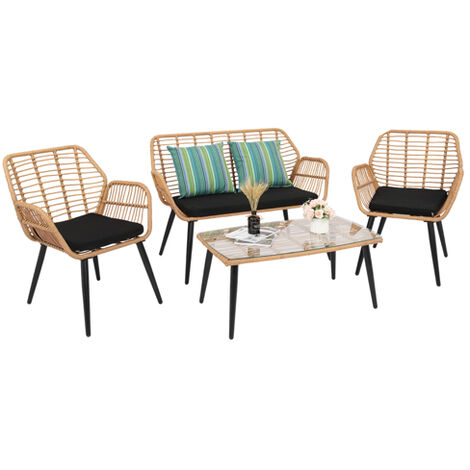 4pcs Pe Steel Outdoor Wicker Garden Furniture Rattan Chair Four Piece Patio Set Yellow - Rattan Patio Chair Set