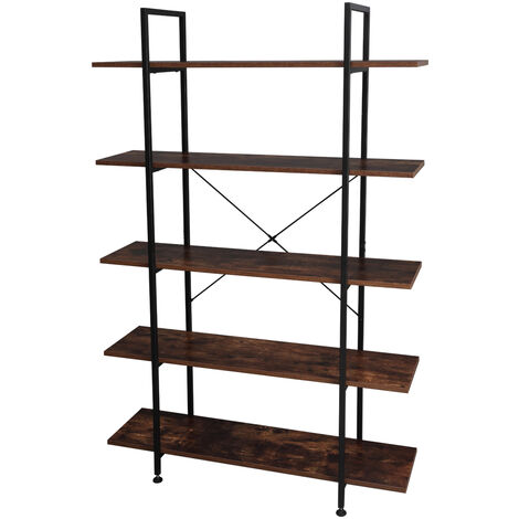 5 Tier Industrial Bookcase And Book, Metal Wood Bookcase Shelves