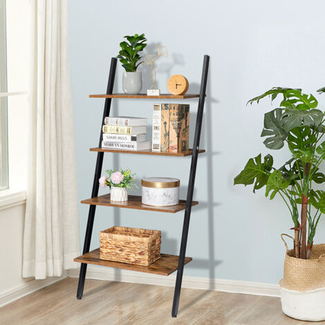 4 Tier Bookshelf Storage Rack Shelves, Ladder Bookcase With Cabinet