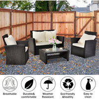 Rattan Garden Sofa Furniture Sets Patio Conservatory 4 Seaters Armchairs Table wish Cushion - Black