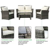 Rattan Garden Sofa Furniture Sets Patio Conservatory 4 Seaters Armchairs Table wish Cushion - Grey