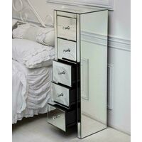 Bedroom Cabinet Unit Mirrored Bedside Table Crystal Glass Chest with 5 Drawers