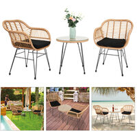 3 pcs Wicker Rattan Patio Conversation Set with Tempered Glass Table