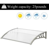 150*100cm Door Canopy Transparent Awning Shelter Front Back Porch Outdoor Shade Patio Roof-Grey - Grey