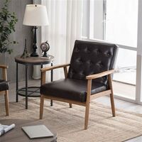 PU Retro Solid Wooden Frame Upholstered Tufted Armchair Button Accent Chair Sofa-Black
