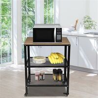 3 Tier Kitchen Trolley Microwave Cart Stand Shelves Storage Wooden Utensils Rack