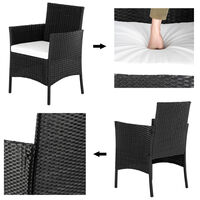 2pcs Arm Chairs 1pc Love Seat & Tempered Glass Coffee Table Rattan Sofa Set -Black