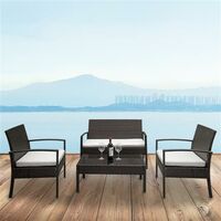 2pcs Arm Chairs 1pc Love Seat & Tempered Glass Coffee Table Outdoor Garden Rattan Sofa Set Brown Gradient