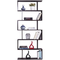 6 Shelf Bookcase, Modern S-Shaped Z-Shelf Style Bookshelf, Multifunctional Wooden Storage Display Stand Shelf - Dark Brown
