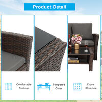 4 Pcs Rattan Garden Sofa Set Patio Furnitures Dark with Gray Cushion Coffee Table-Brown - Brown