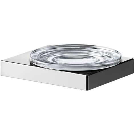 KEUCO Seifenschale aus Metall chrom glänzend, Kristall-Glas klar, für Badezimmer Dusche Küche, Wandmontage, Seifenablage, Seifenhalter, Edition 90 Square