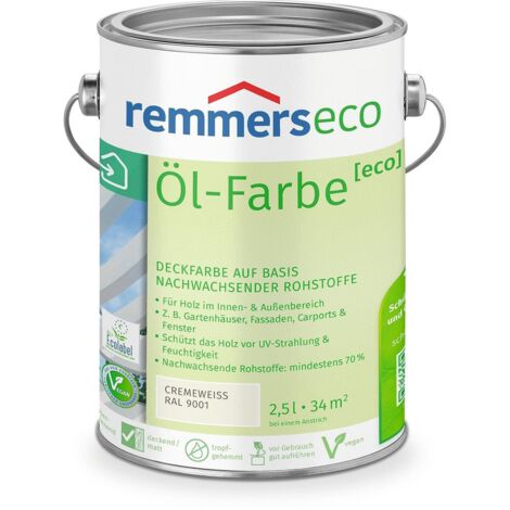 Remmers Öl-Farbe [eco] cremeweiß (RAL 9001), 2,5 Liter, Öko Farbe für Holz innen und außen, mit 3fach Schutz, nachhaltig, umweltfreundlich