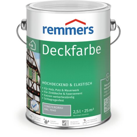 Remmers Deckfarbe fenstergrau (RAL 7040), 2,5 Liter, Deckfarbe für innen und außen, Wetterschutzfarbe viele Untergründe, hochdeckend, wetterfest