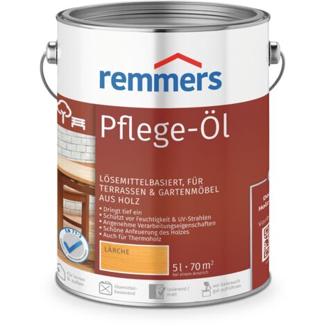 Remmers Pflege-Öl lärche, 5 Liter, Holzöl für Holz innen und außen, wasserabweisend, wetterfest, für Gartenmöbel und Holzterrassen geeignet (1/6)